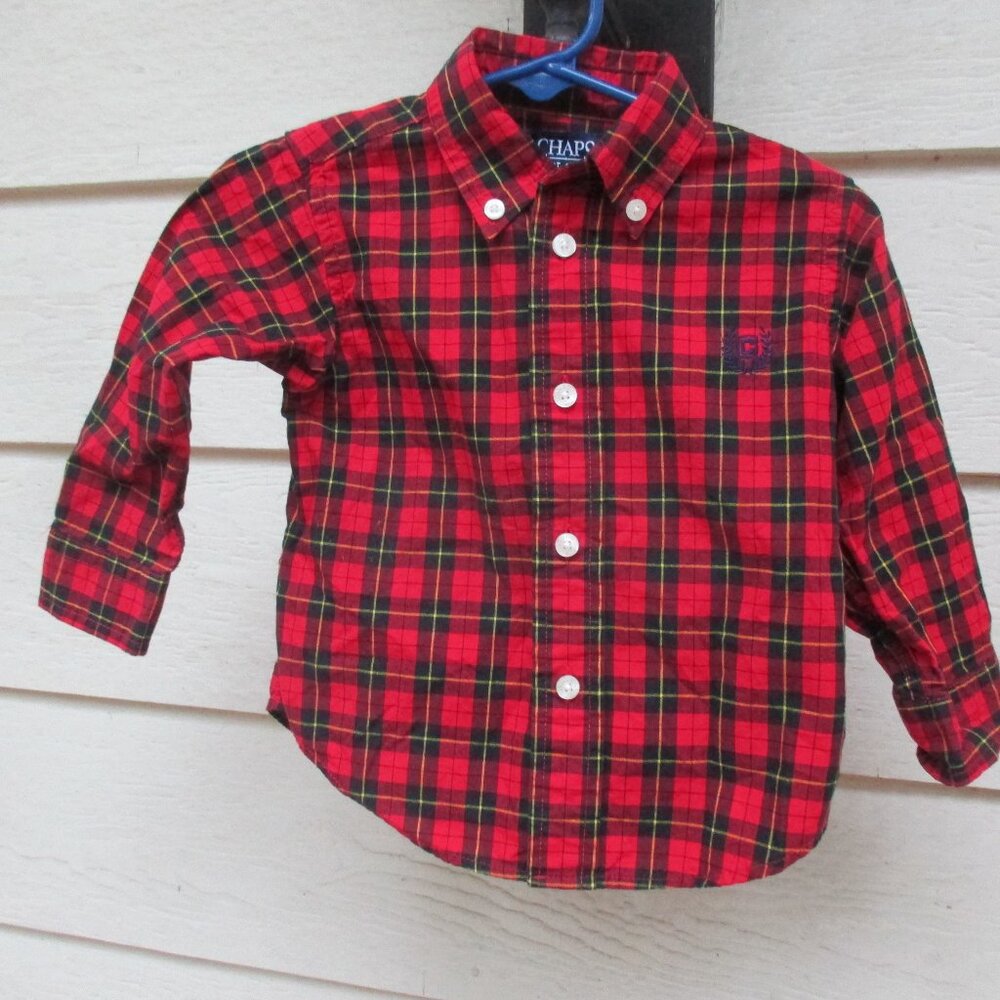Boys 18M Chaps red plaid button down shirt - Christmas